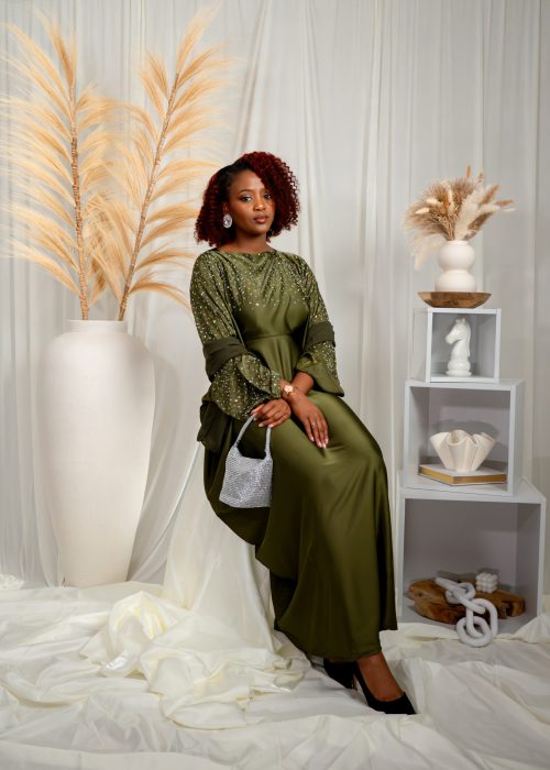 Abaya Strass - Vert Olive